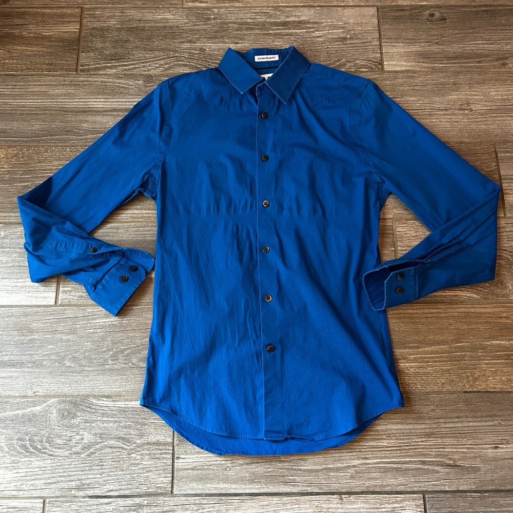 EXPRESS 1MX‎ Men's Blue Extra Slim Fit Long Sleeve Button Down Shirt Size S